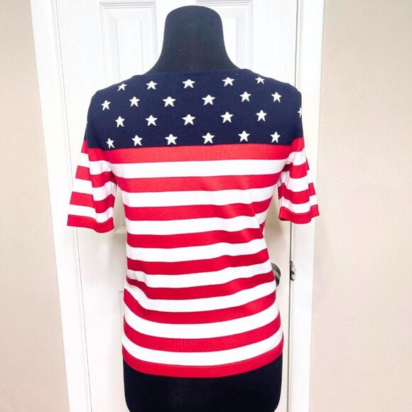 Talbots Patriotic American Flag Short Sleeved Sweater Small Petite - Picture 2 of 12